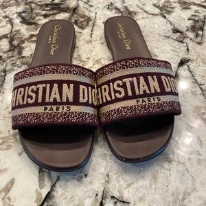 Red Burgundy Christian Dior D-Way Slides